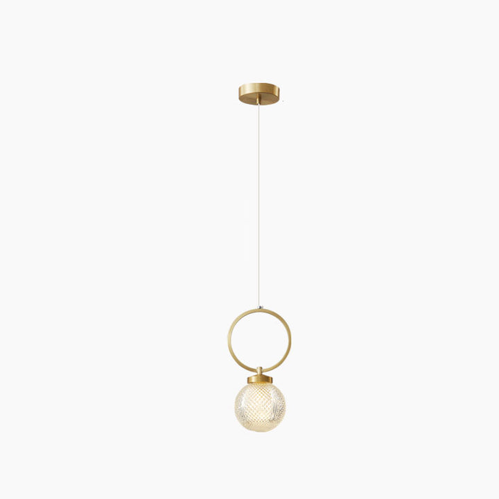 Modern Luxury Striped Glass Copper Round Ball Ring 1-Light Pendant Light for Living Room