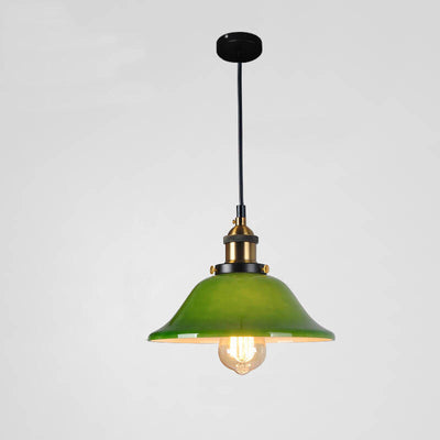 Vintage Green Glass Dome 1-Light Pendant Light