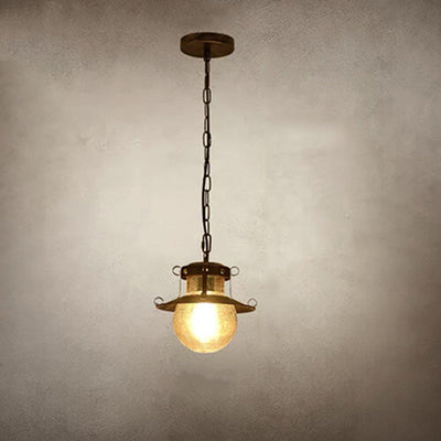 Vintage Industrial Aged Iron Lantern Cage 1-Light Pendant Light