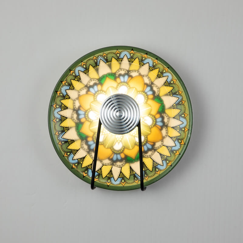 Chinese Retro Round Wrought Iron Acrylic LED Wall Sconce Lamp