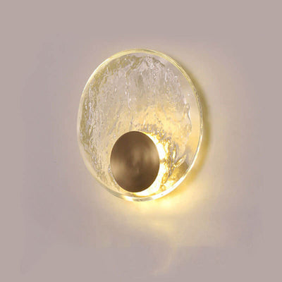 Modern Ice Cracked Glass Copper Round LED Wall Sconce Lamp