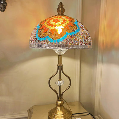 Lámpara de mesa contemporánea costera de hierro con vidrio de colores de media luna con 2 luces para dormitorio 