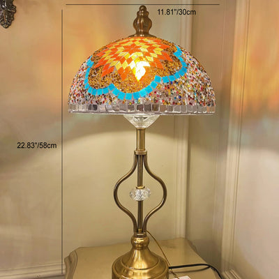 Lámpara de mesa contemporánea costera de hierro con vidrio de colores de media luna con 2 luces para dormitorio 