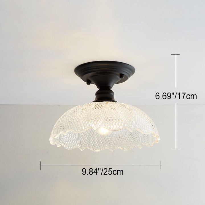 Contemporary Nordic Iron Glass Floral Round Geometry 1-Light Semi-Flush Mount Ceiling Light For Living Room &amp; Bedroom