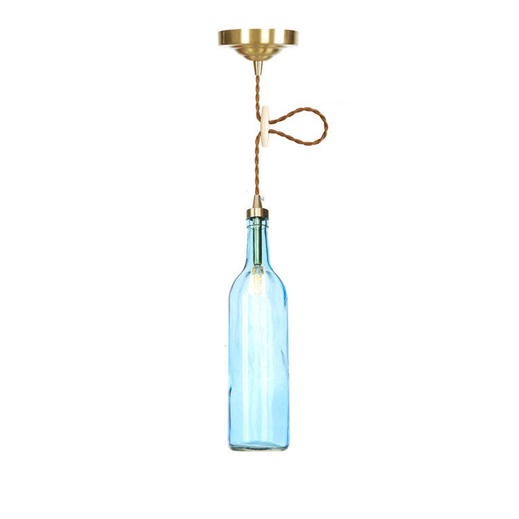 Industrial Vintage Wine Bottle Glass Copper 1-Light Pendant Light