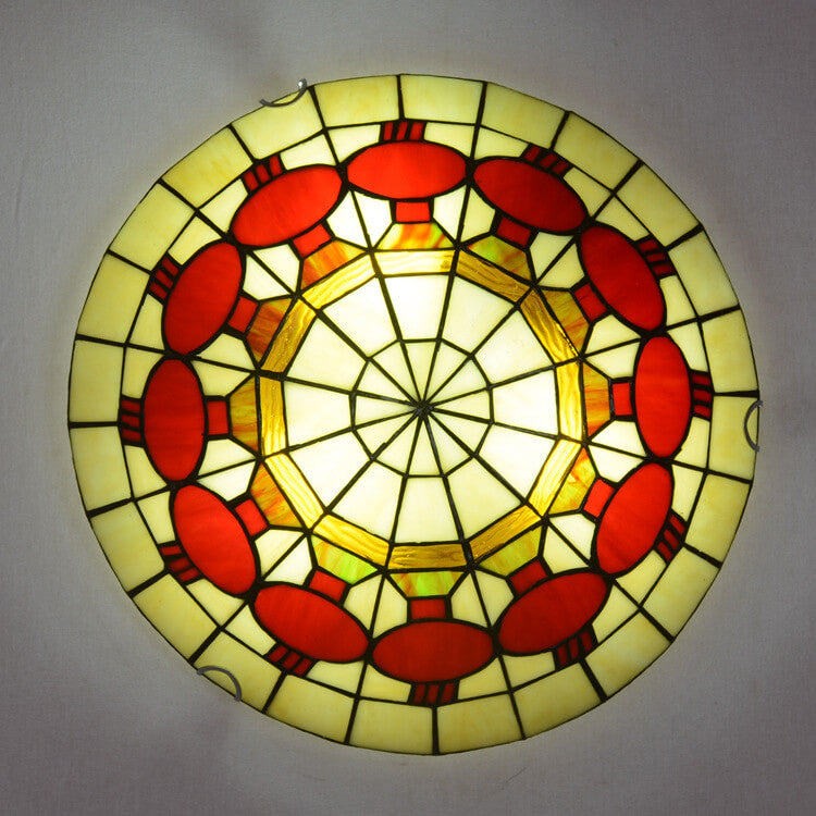 Europäisches Buntglas Tiffany Runde Verschiedene Musterdesigns 3-Licht Unterputzleuchte 