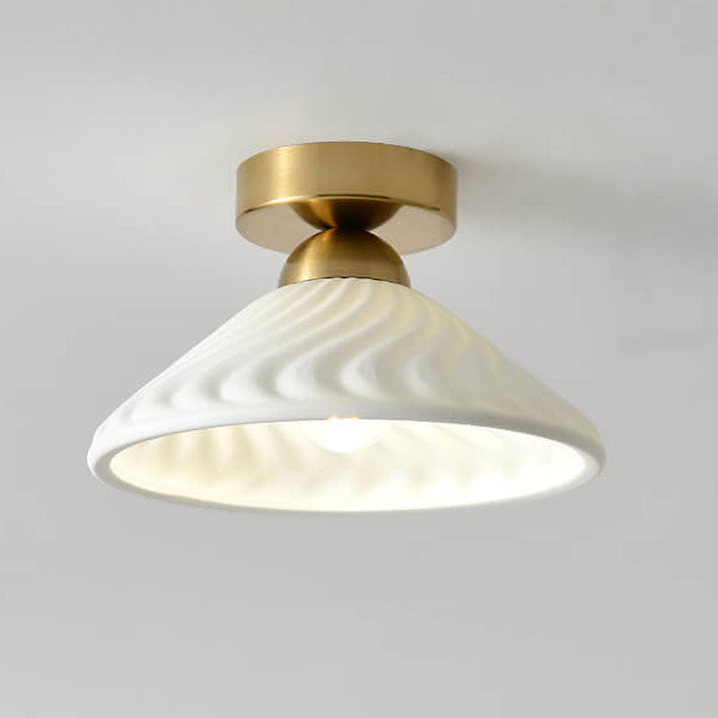 Nordic Minimal Textured Ceramic Cone Round 1-Light Semi-Flush Mount Ceiling Light
