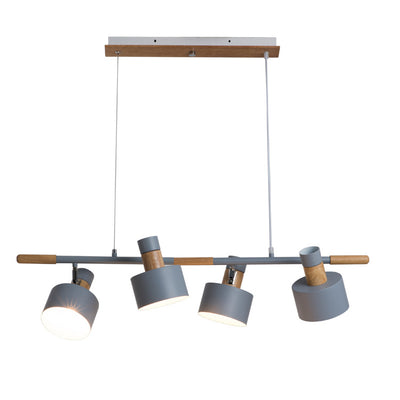 Nordic Minimalist Solid Macaron Color Wood Iron 4-Light Island Light Chandelier