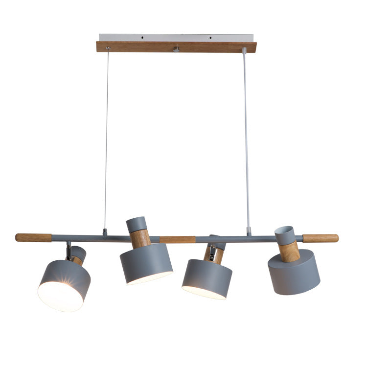 Nordic Minimalist Solid Macaron Color Wood Iron 4-Light Island Light Chandelier