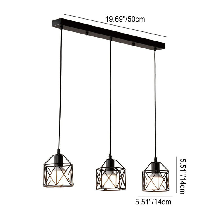 Suspension industrielle en forme de cage géométrique simple en fer avec 1/3 lumière 