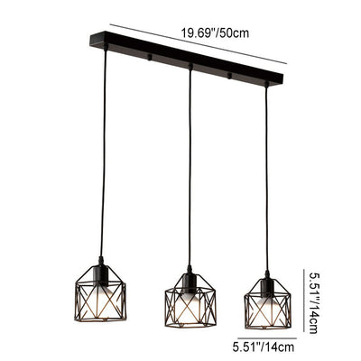 Industrielle einfache Geometrie Käfig Eisen 1/3 Licht Insel Licht Kronleuchter 