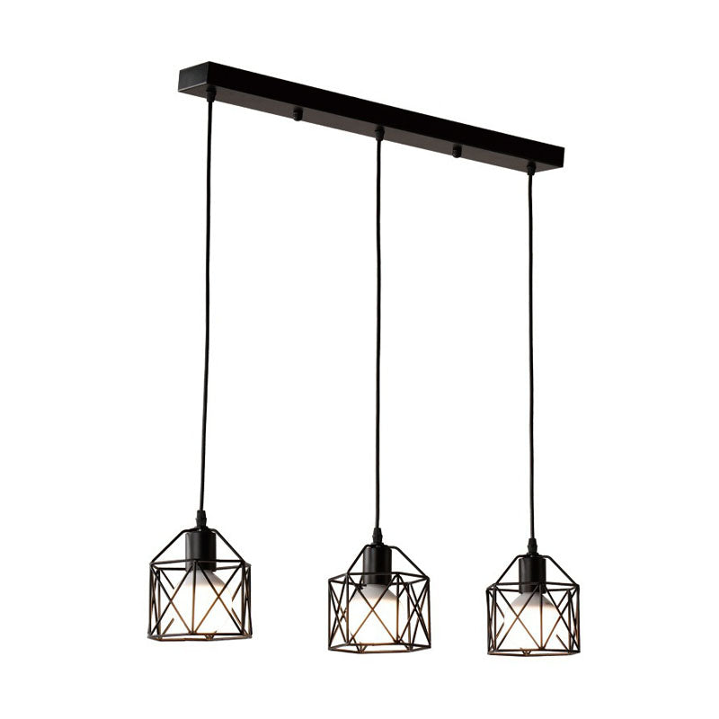 Industrielle einfache Geometrie Käfig Eisen 1/3 Licht Insel Licht Kronleuchter 