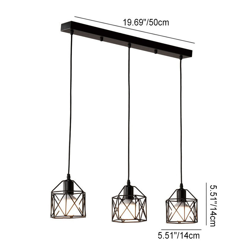 Industrial Simple Geometry Cage Iron 1/3 Light Island Light Chandelier