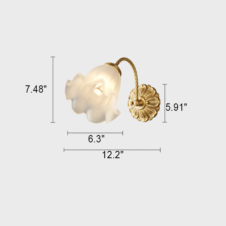 Lámpara de Aplique de Pared de 1 Luz de Flor de Vidrio Completo de Latón Nórdico 
