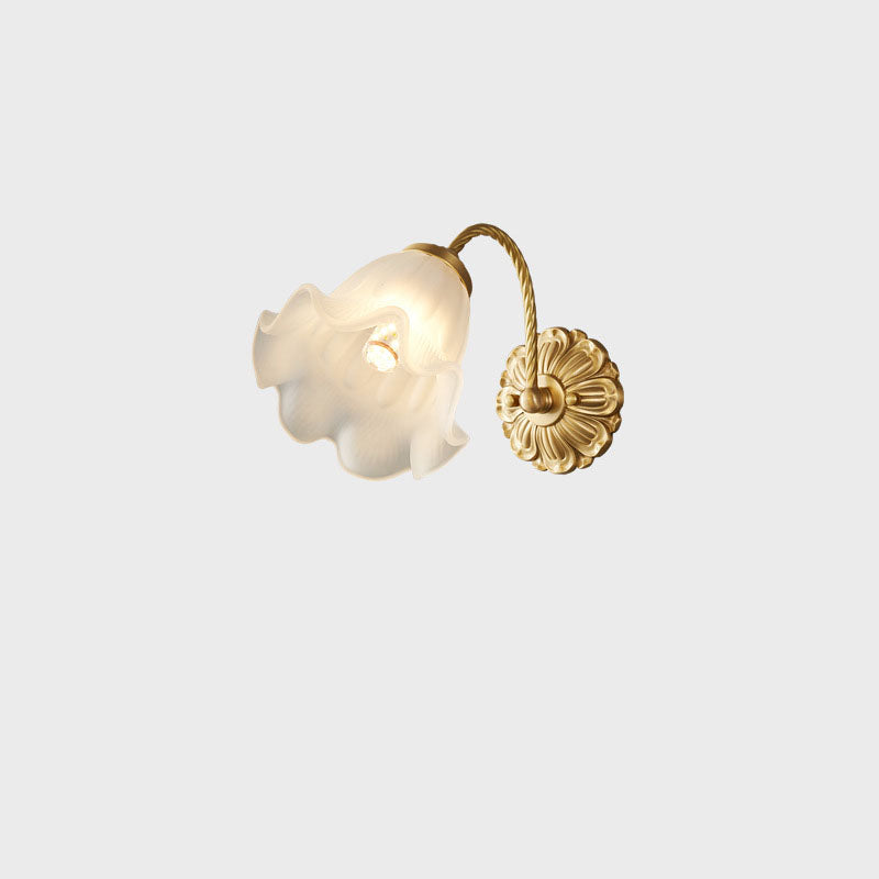 Nordic Full Brass Glass Flower 1-Light Wall Sconce Lamp