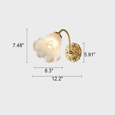 Nordic Full Brass Glass Flower 1-Light Wall Sconce Lamp