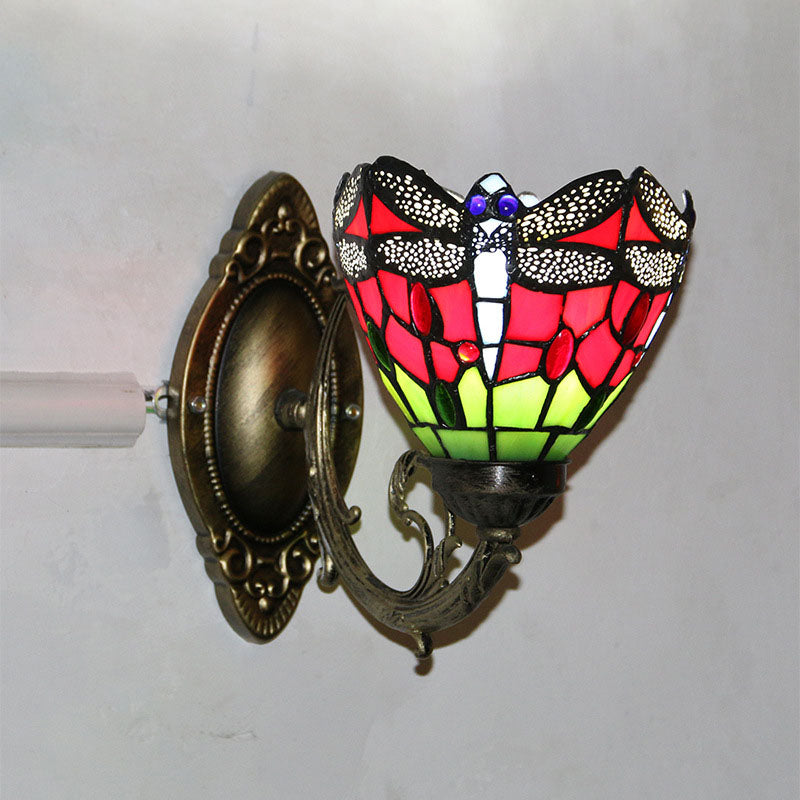 European Style Tiffany Baroque Stained Glass Bowl 1-Light Wall Sconce Lamp