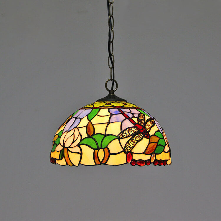 Traditional Tiffany Round Dome Baroque Stained Glass 1-Light Pendant Light For Bedroom