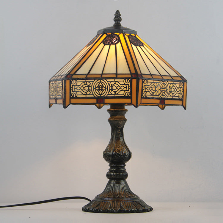 Lampe de Table Vintage Européenne Tiffany en Alliage et Verre à 1 Lumière 