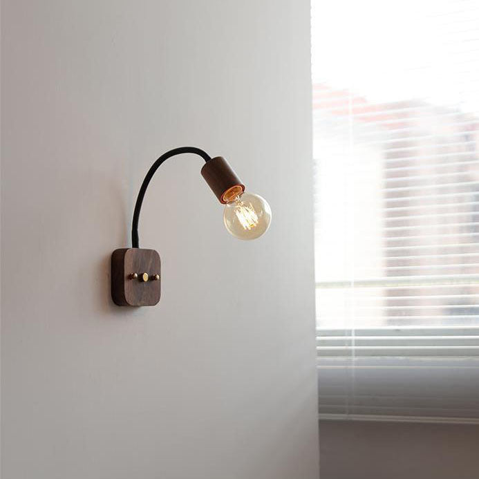 Contemporary Industrial Walnut Oak Wood Hose Adjustable 1-Light Wall Sconce Lamp For Living Room & Bedroom