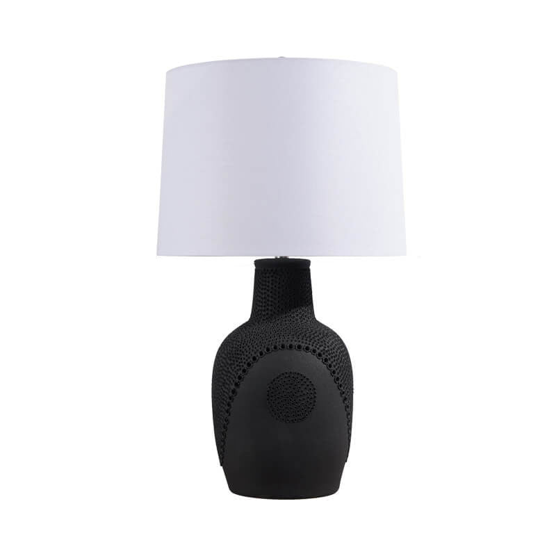 Lámpara de mesa de 1 luz con tambor de tela y jarra de cerámica en blanco y negro minimalista moderno 