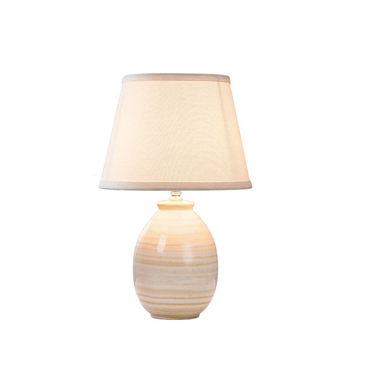 Traditional European Oval Pot Ceramic Fabric Hardware 1-Light Table Lamp for Bedroom