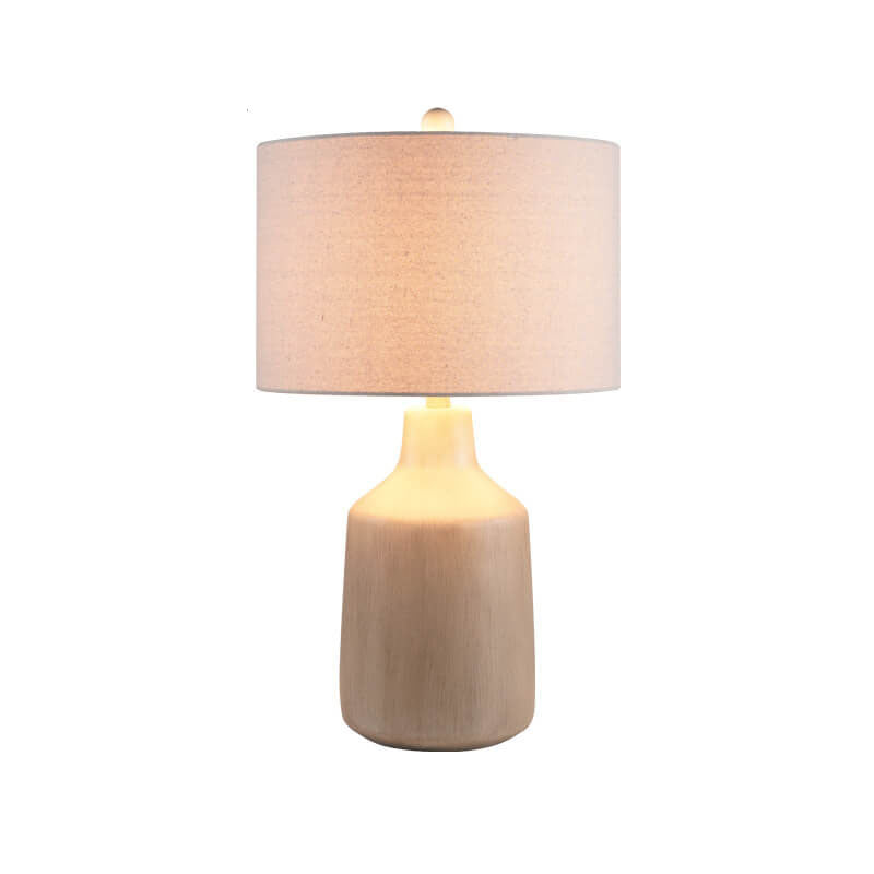 Modern Minimalist Fabric Cement Round 1-Light Table Lamp For Living Room &amp; Bedroom
