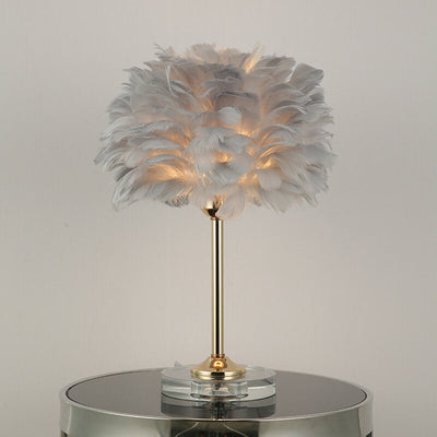 Lampe de table moderne à 1 lumière avec base en cristal et plumes 