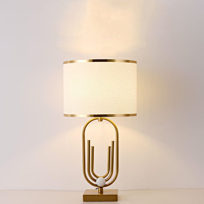 Lampe de table moderne minimaliste en tissu imitation cuivre à 1 lumière 