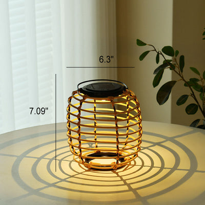 Solar Outdoor Rattan Weaving Cylinder Waterproof LED Garden Table Lamp