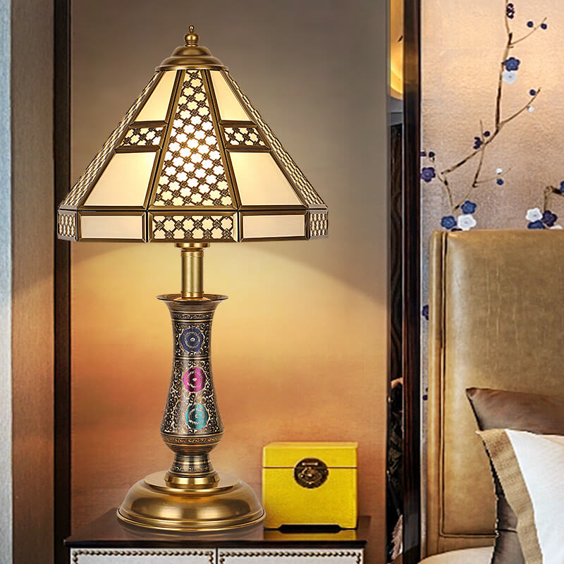 Modern Luxury Glass Copper 1-Light Table Lamp For Bedroom