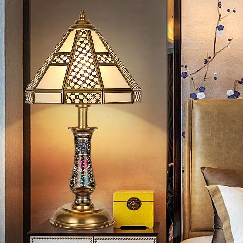 Modern Chinese Luxury Glass Copper 1-Light Table Lamp