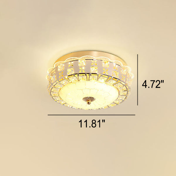 European Crystal Round Lace Design LED Flush Mount Ceiling Light