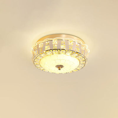 European Crystal Round Lace Design LED Flush Mount Ceiling Light