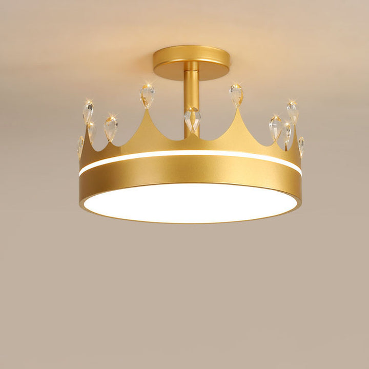 Contemporary Creative Cartoon Crown LED Kids Semi-Flush Mount Ceiling Light For Bedroom