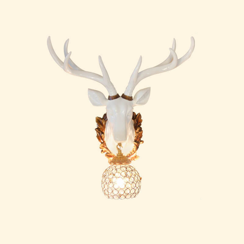 Applique murale européenne rétro à tête de cerf en résine à 1 lumière 