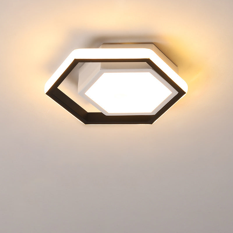 Modern Minimalist Aluminum Acrylic Iron Geometric Hexagonal Ring LED Flush Mount Ceiling Light for Living Room