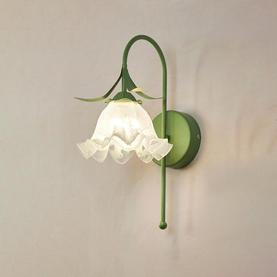 Nordic Vintage Floral Pumpkin Cream Glass 1-Light Wall Sconce Lamp