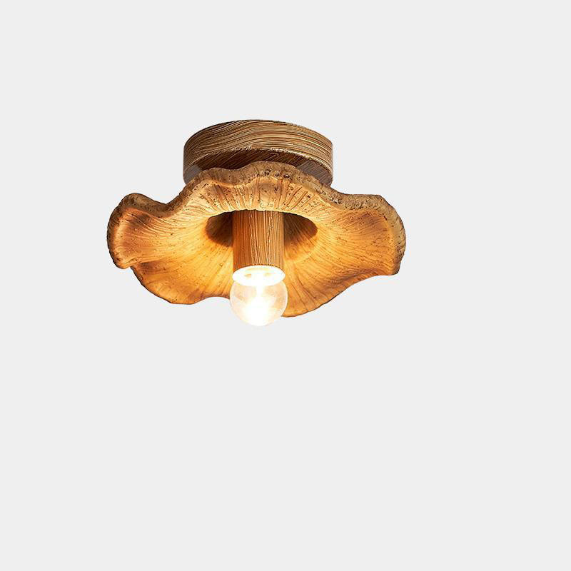 Japanese Wabi-sabi Lotus Leaf Resin 1-Light Semi-Flush Mount Ceiling Light