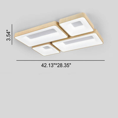 Japanische einfache quadratische geometrische Eisen-Woodgrain-LED-Unterputz-Deckenleuchte 