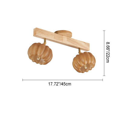 Japanese Simple Solid Wood Pumpkin Shape 1/2/3/4/5-Light Semi-Flush Mount Ceiling Light