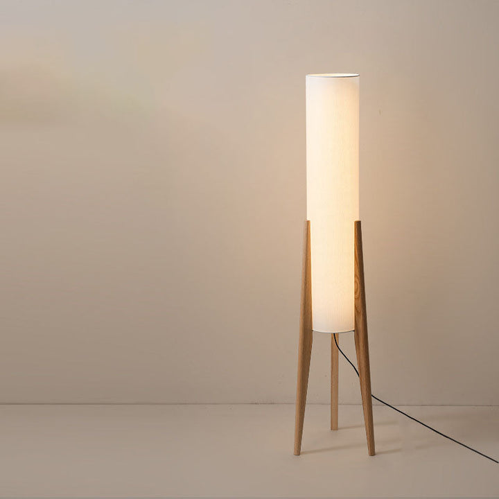 Pantalla cilíndrica de tela china tradicional con trípode de madera y lámpara de pie de 1 luz para estudio 