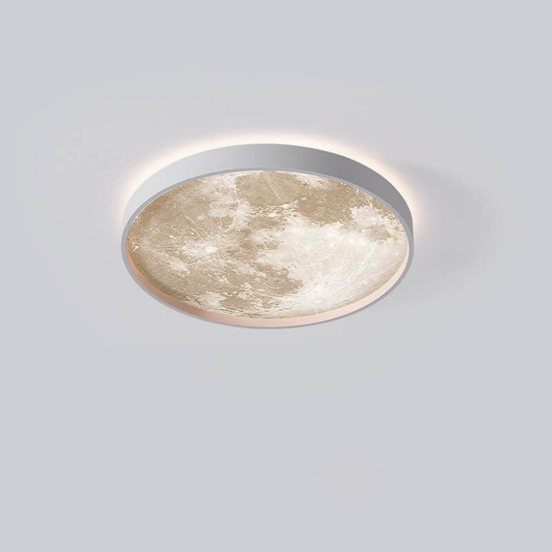 Modern Minimalist Moon Round Iron Acrylic LED Flush Mount Ceiling Light for Living Room