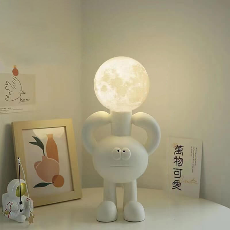 Creative Cartoon Moon Robot Resin 1-Light Table Lamp