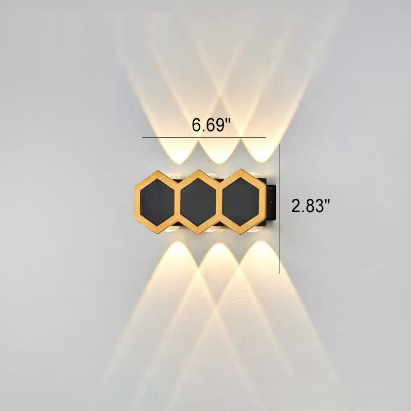 Outdoor Simple Hexagonal Combination Black Gold LED Wall Sconce Lamp