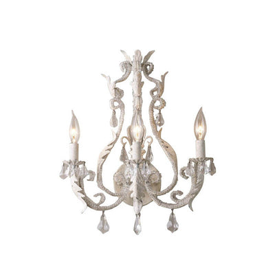 French Vintage Iron Crystal Hardware 3-Light Wall Sconce Lamp