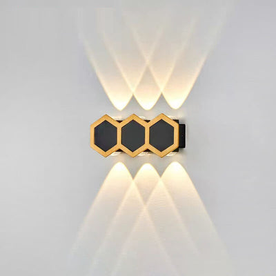 Outdoor Simple Hexagonal Combination Black Gold LED Wall Sconce Lamp