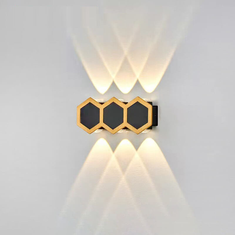 Outdoor Simple Hexagonal Combination Black Gold LED Wall Sconce Lamp