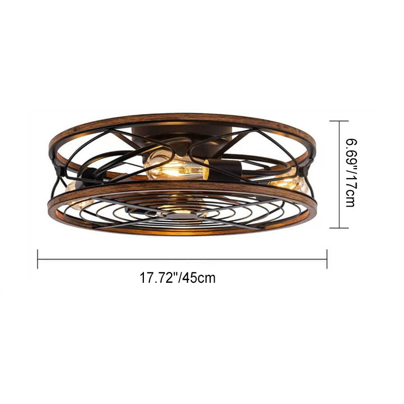 Nordic Industrial Wrought Iron Cylinder 4-Light Flush Mount Ceiling Invisible Fan Light