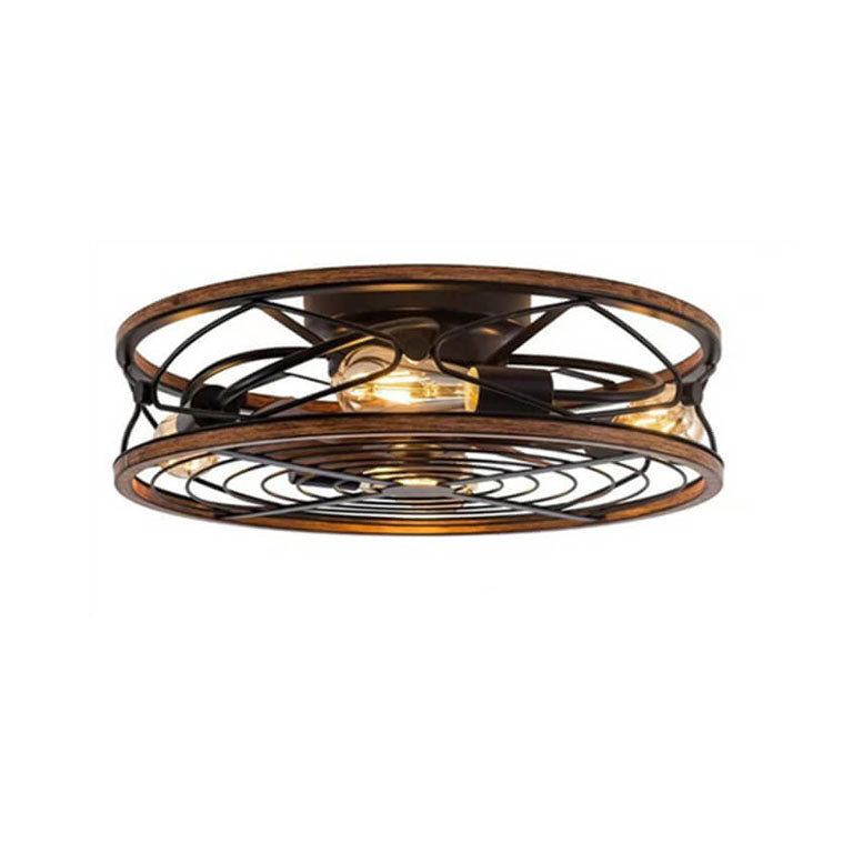 Nordic Industrial Wrought Iron Cylinder 4-Light Flush Mount Ceiling Invisible Fan Light